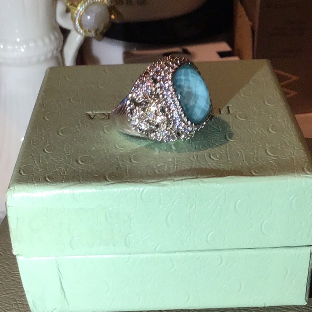 JUDITH RIPKA TURQUOISE DOUBLET & DIAMONIQUE RING - Picture 2 of 10